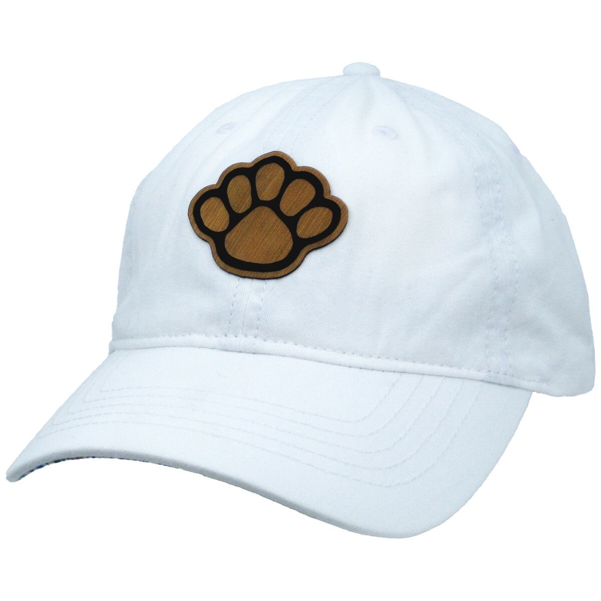 women's white hat with bamboo paw print